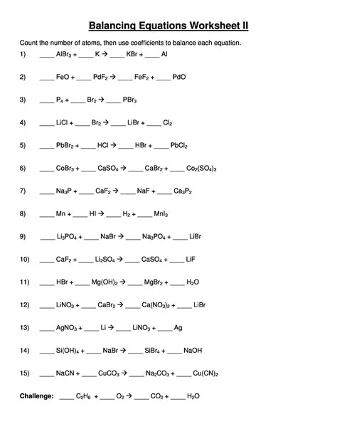 balancing equations practice 1 worksheet answers